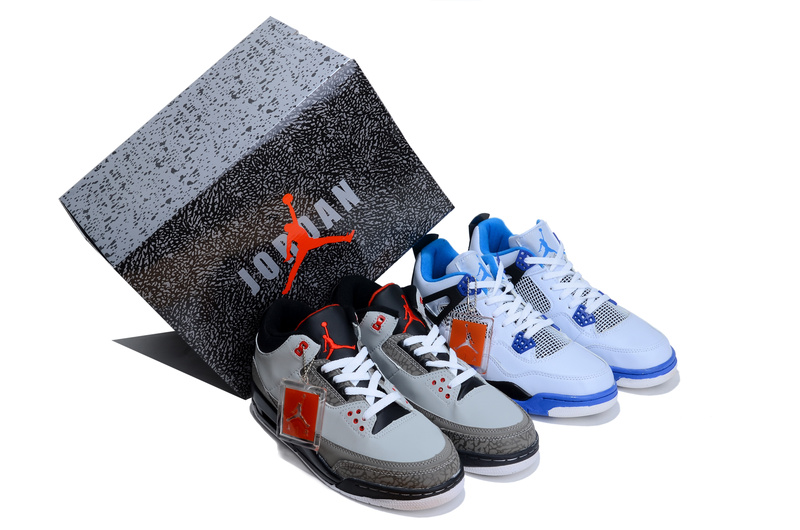 Authentic Jordan Grey Black 3 And White Blue Jordan 4 Combined - Click Image to Close